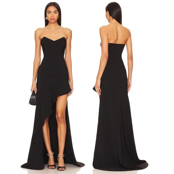 NBD Desirae Asymmetrical Gown Strapless Hi Low Ruffle Party Cocktail Formal M - Picture 1 of 10